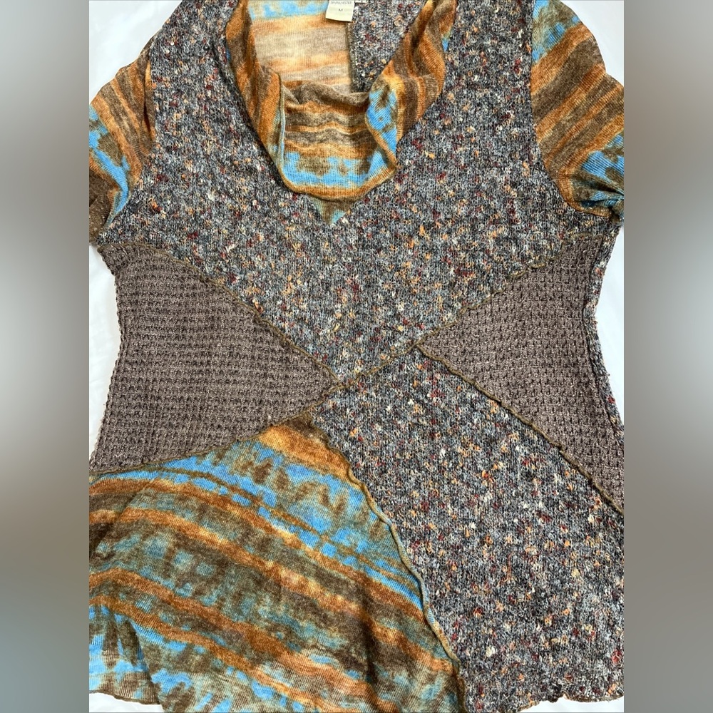 Feralei Boho Patchwork Knit Tunic Top Womens Size M Artsy Asymmetrical Lagenlook - Picture 5 of 8